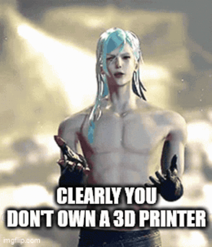 Shirtless Man With Long White Hair Holding Knife Says You Don't Own a 3D Printer