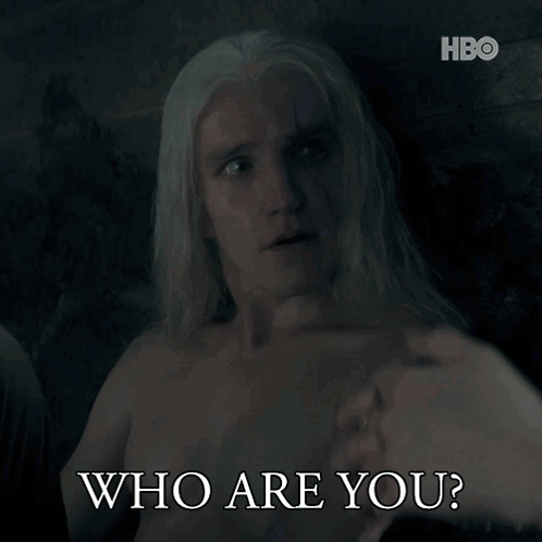 Shirtless Man With Long White Hair Says Who Are You GIF