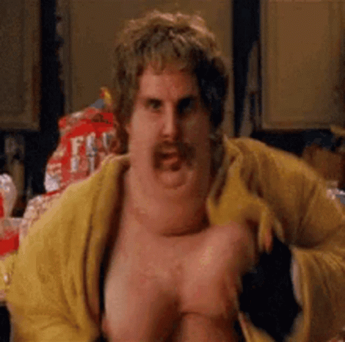 Shirtless Man with Mustache in Yellow Sweater and Robe