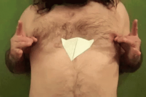 Shirtless Man With Paper Airplane on Chest