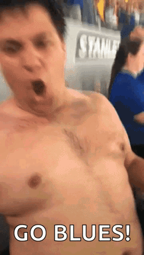 Shirtless Man Yawning Go Blues GIF