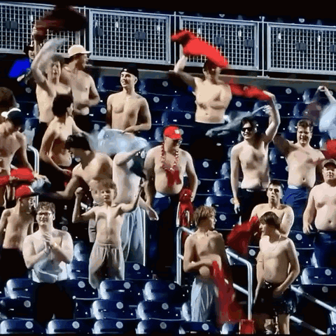 Shirtless Men Watching Game in Stadium