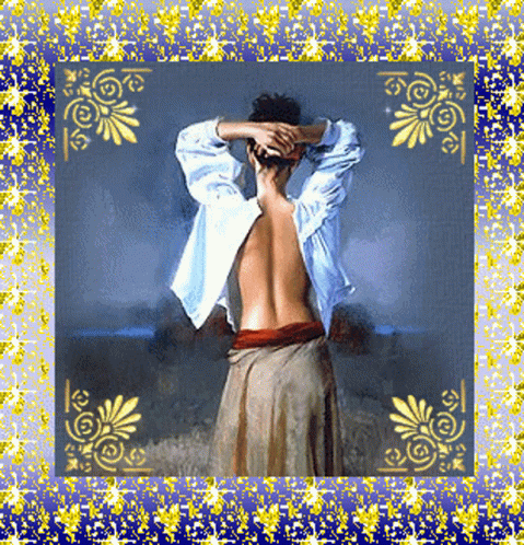 Shirtless Woman in Blue Frame