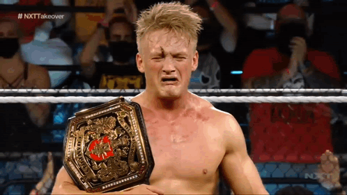 Shirtless Wrestler Crying With Championship Belt