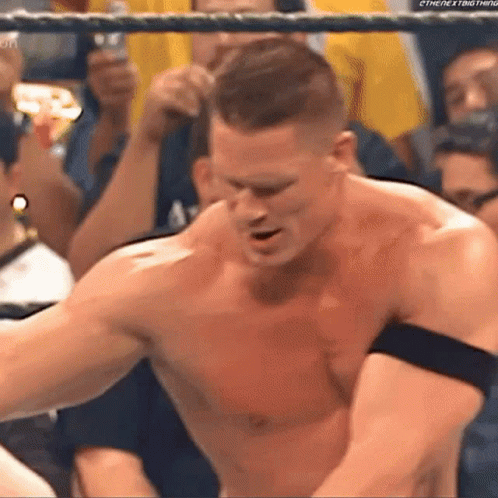 Shirtless Wrestler In Ring With Crowd GIF
