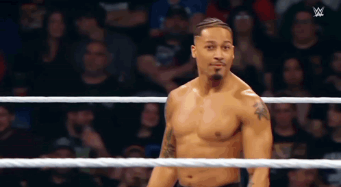 Shirtless Wrestler In Wrestling Ring Crowd Watching GIF
