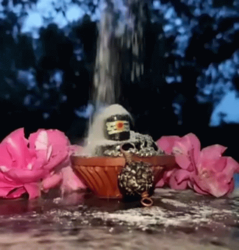 Shiva Statue Poured Into Pink Flowers