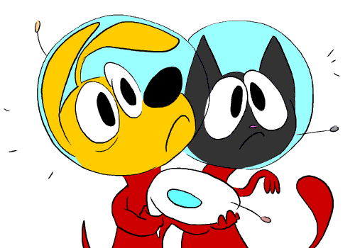 Shivering Dog And Cat Wearing Space Suits GIF
