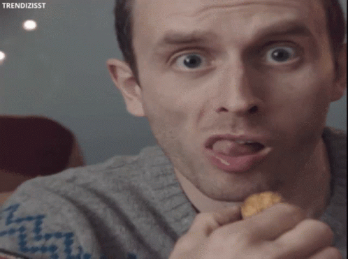 Shocked Man Checks Missing Teeth After Eating Walnut GIF