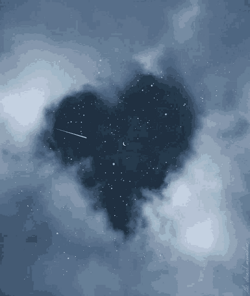 Shooting Star Beneath Heart Clouds GIF