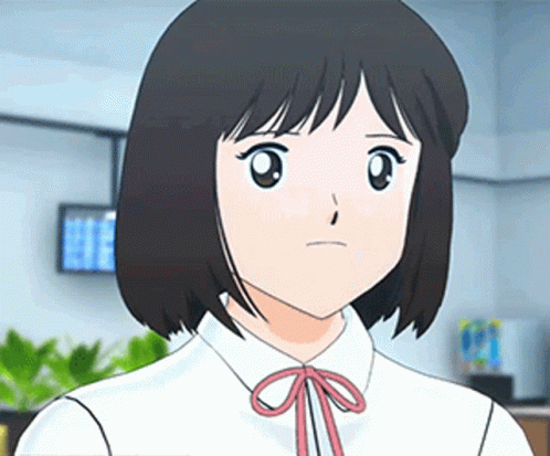 Short-Haired Cartoon Girl White Shirt Red Bow Tie