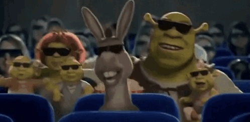 Shrek and Donkey Watching Movie in Theater