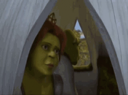 Shrek and Fiona Looking Out of a Tent Shrek Wearing Crown
