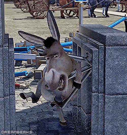 Shrek Donkey Falling Turnstile Entering Duloc GIF