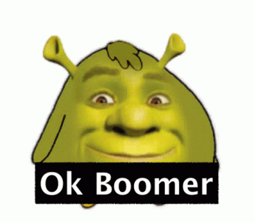 Shrek From The Movie Shrek With The Words Ok Boomer Behind Him GIF
