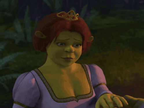 Shrek in Purple Dress and Gold Crown