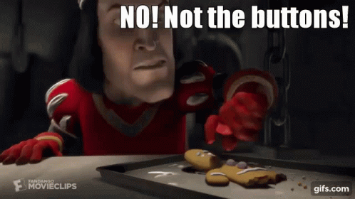 Shrek Is Looking At A Gingerbread Man On A Tray And Says No Not The Buttons . GIF