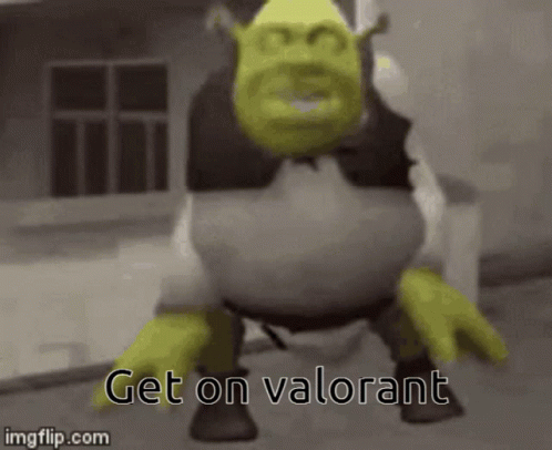 Shrek Is Standing In Front Of A Building And Saying Get On Valorant . GIF