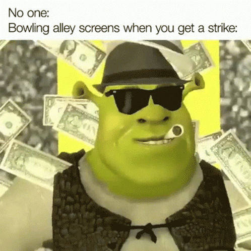 Shrek Is Wearing Sunglasses And A Hat While Smoking A Pipe And Surrounded By Money . GIF