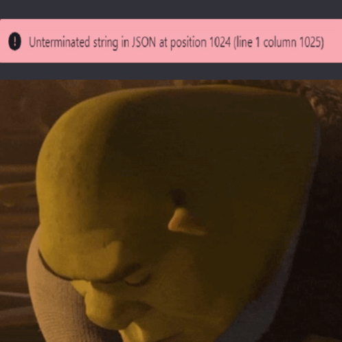 Shrek Looking at JSON Error Screen