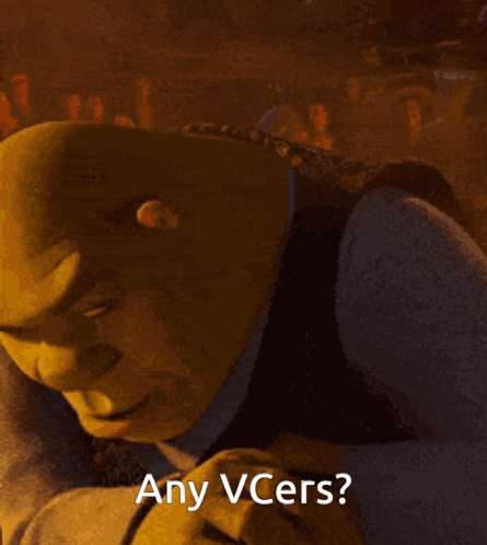 Shrek Says " Any Vcers " In A Dark Room GIF