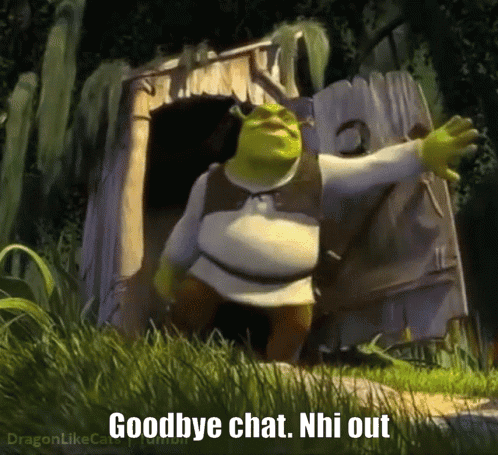 Shrek Says Goodbye Chat While Standing In Front Of An Outhouse GIF