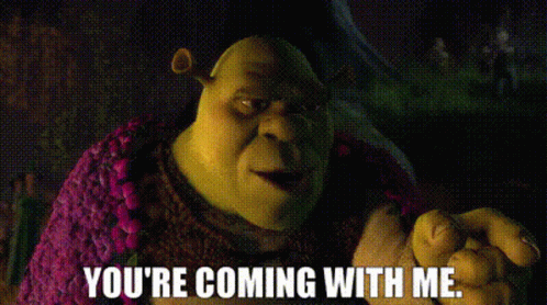 Shrek Says You 'Re Coming With Me While Wearing A Purple Sweater . GIF