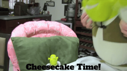 Shrek Sitting in High Chair Cheesecake Time