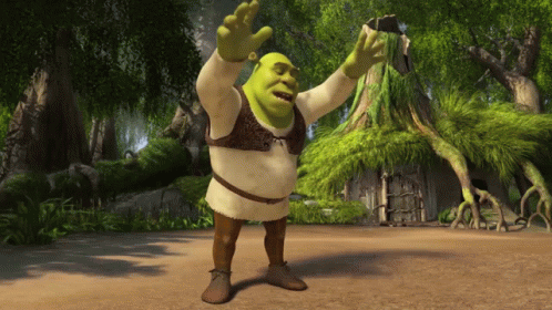 Shrek Standing In Forest With Arms Up GIF