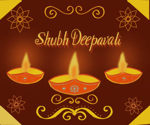 Shubh Deepavali Card With Three Lit Candles GIF