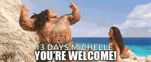 Sign Saying 13 Days Michelle You Are Welcome GIF