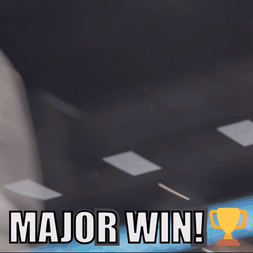 Sign Saying Major Win With Trophy