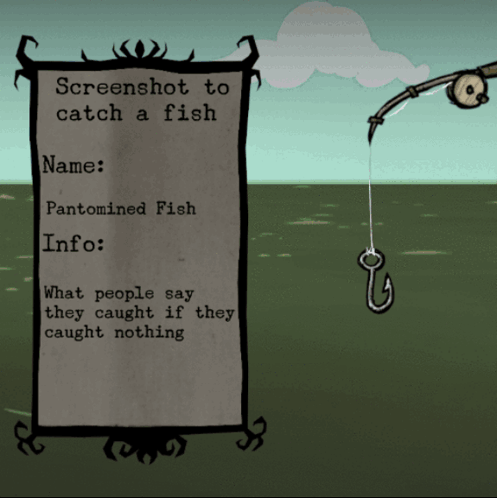 Sign Says Screenshot to Catch a Fish With Fishing Hook