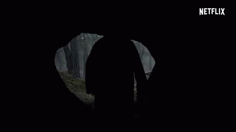 Silhouette In Hooded Coat In Cave In Woods GIF