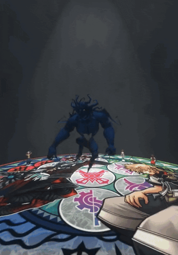 Silhouette Man With Horns On Colorful Carpet GIF