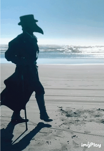 Silhouette Man With Long Beak Walking Beach GIF