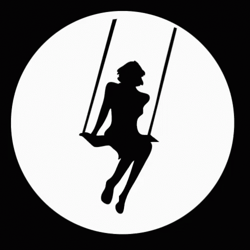 Silhouette Of A Woman Sitting On A Swing In A White Circle GIF