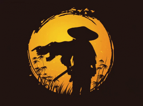 Silhouette Of Man Holding Gun At Sunset GIF