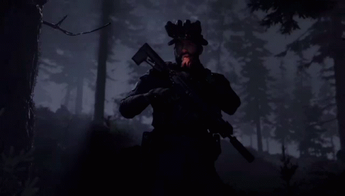 Silhouette of Man Holding Gun in Forest