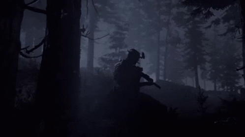 Silhouette of Man in Dark Forest