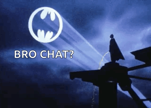 Silhouette of Man in Front of Batman Logo Bro Chat