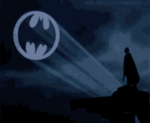 Silhouette of Man in Front of Batman Symbol