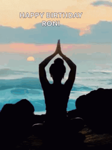 Silhouette of Woman in Lotus Position Happy Birthday Roni