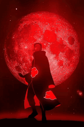 Silhouette Person Red Clouds Cape Full Moon