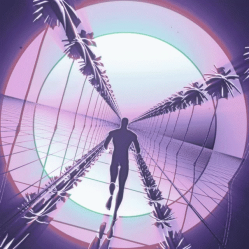 Silhouette Walking Tunnel Palms GIF