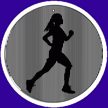 Silhouette Woman Running Circle Blue Background