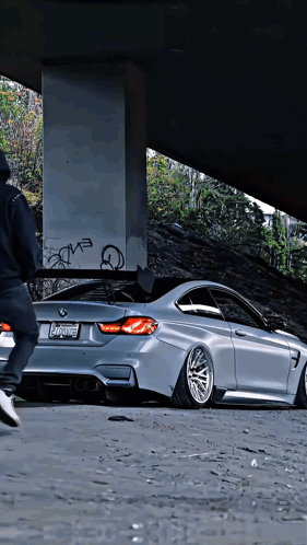 Silver BMW Parked Under Bridge With California Tag