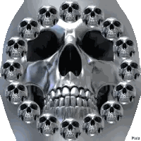 Silver Skull Surrounded by Smaller Skulls