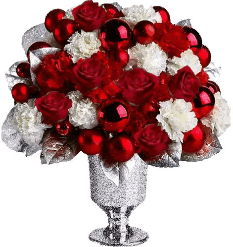 Silver Vase With Red White Flowers