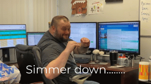 Simmer Down Now Chubby Guy Hand Gesture GIF